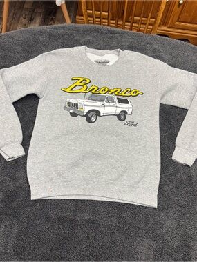 Ford Bronco Gray Crewneck Sweatshirt - Mens Small Double Logo Vintage Graphic